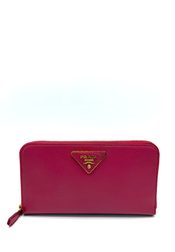 Pink Saffiano GHW Zippy Long Wallet