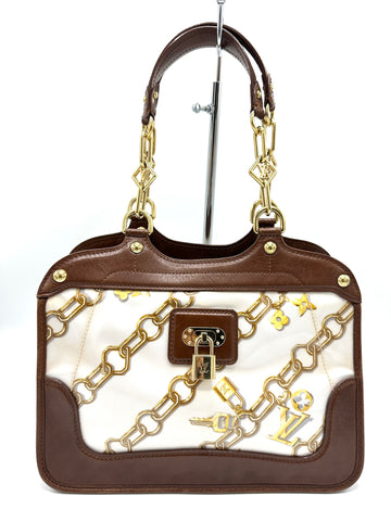 White/Gold PVC Chain Brown Trimmed Tote