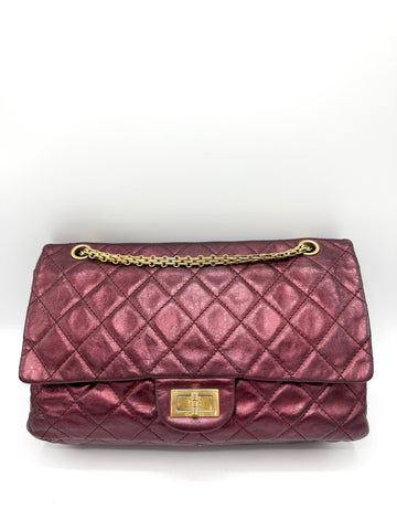 Metallic Red Distressed Leather GHW Reissue Double Flap