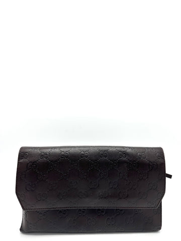 Brown GG Leather Travel Organizer Clutch