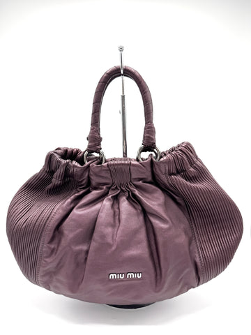 Purple Frilled Leather Bucket Tote