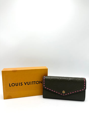 Olive Green Pink Stitched Empreinte Flap Wallet