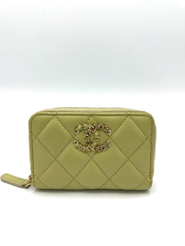 Lime Caviar Chain Weaved CC Mini Zippy Wallet