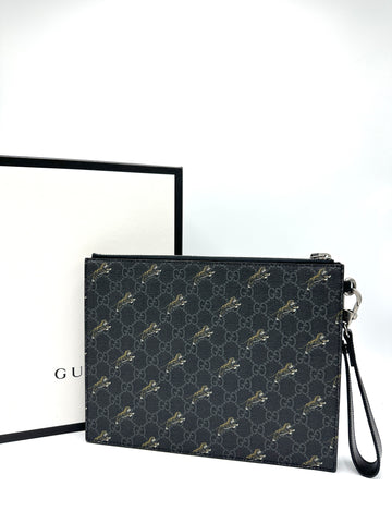 Black GG Supreme Tiger Zip Clutch